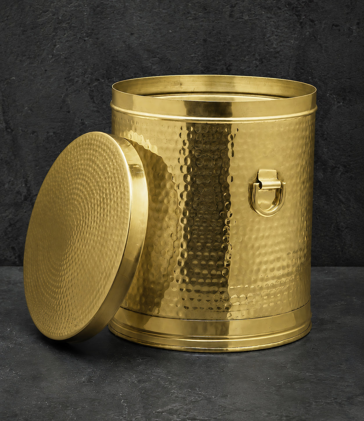 Pure Brass Atta Drum - with Lid - Brass Kunda (Handles) - Hammered Finish 10 KG