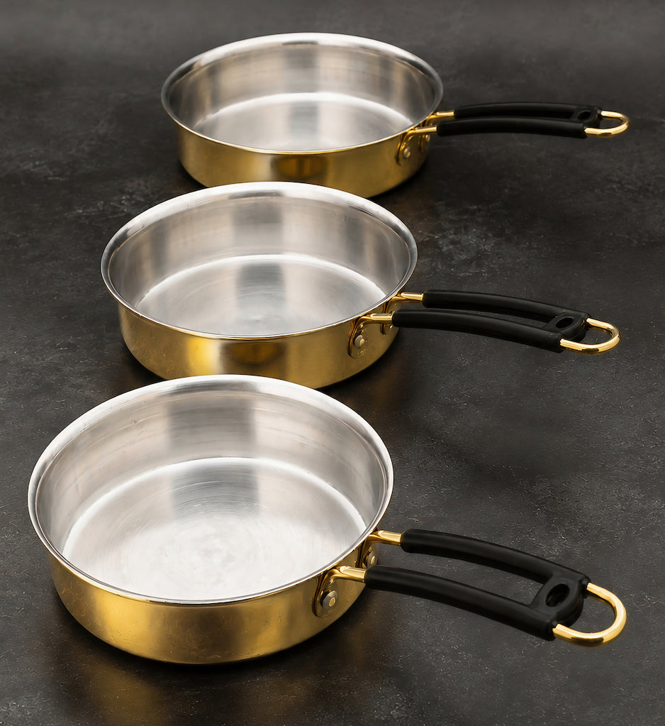 Pure Brass Frypan - Frying pan - without Lid - Insulated Brass Handle - Plain Finish